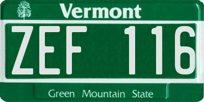 VT license plate ZEF116