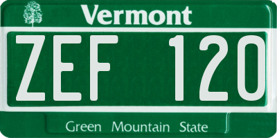 VT license plate ZEF120