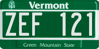 VT license plate ZEF121