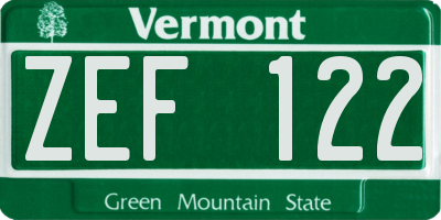 VT license plate ZEF122