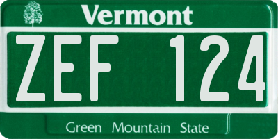 VT license plate ZEF124