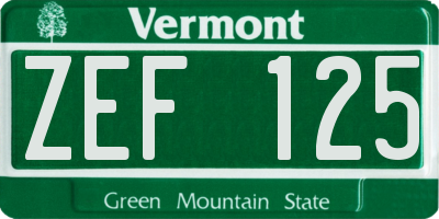 VT license plate ZEF125