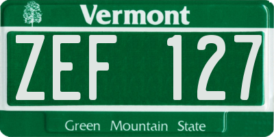 VT license plate ZEF127