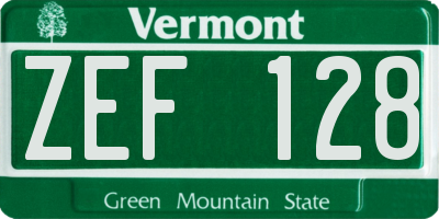 VT license plate ZEF128