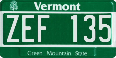 VT license plate ZEF135