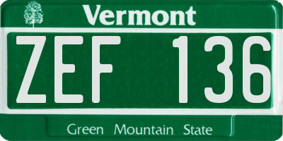 VT license plate ZEF136