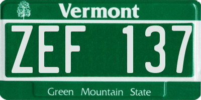 VT license plate ZEF137