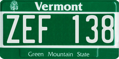 VT license plate ZEF138
