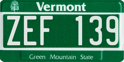 VT license plate ZEF139