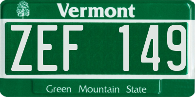 VT license plate ZEF149