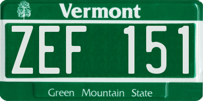 VT license plate ZEF151