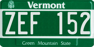 VT license plate ZEF152