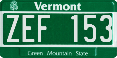 VT license plate ZEF153