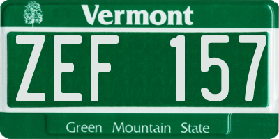 VT license plate ZEF157