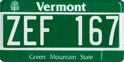 VT license plate ZEF167