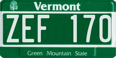 VT license plate ZEF170