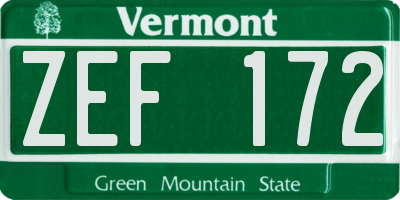 VT license plate ZEF172