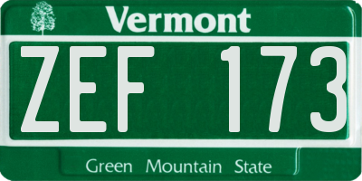 VT license plate ZEF173
