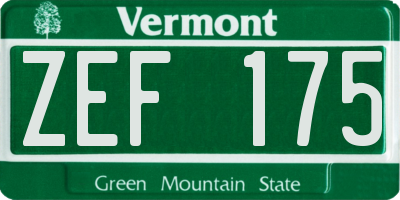 VT license plate ZEF175