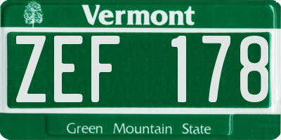 VT license plate ZEF178