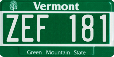 VT license plate ZEF181