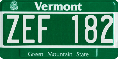 VT license plate ZEF182