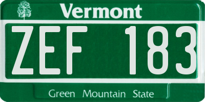 VT license plate ZEF183