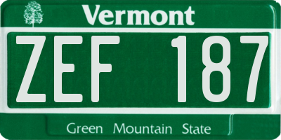 VT license plate ZEF187