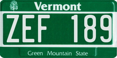 VT license plate ZEF189