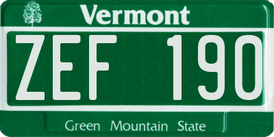 VT license plate ZEF190