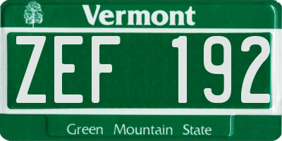 VT license plate ZEF192