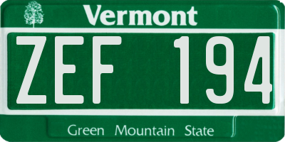 VT license plate ZEF194
