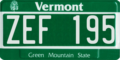 VT license plate ZEF195