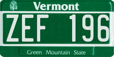 VT license plate ZEF196