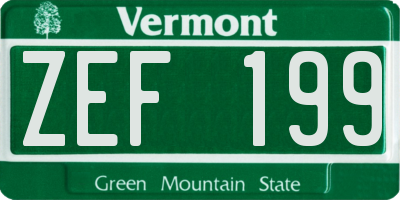 VT license plate ZEF199