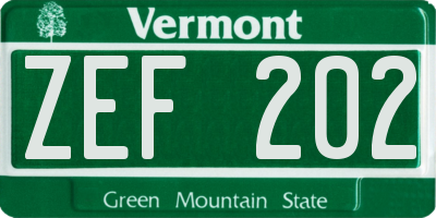 VT license plate ZEF202