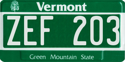 VT license plate ZEF203