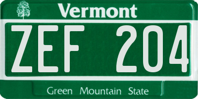 VT license plate ZEF204
