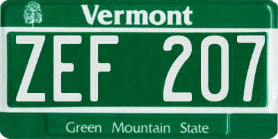 VT license plate ZEF207
