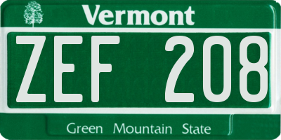 VT license plate ZEF208