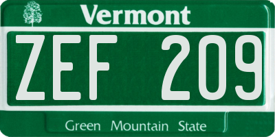 VT license plate ZEF209