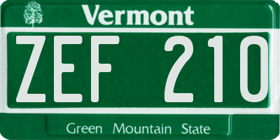 VT license plate ZEF210