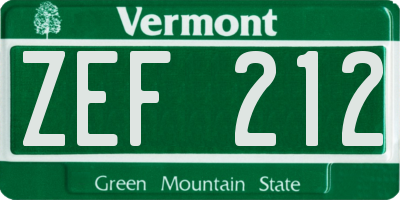 VT license plate ZEF212