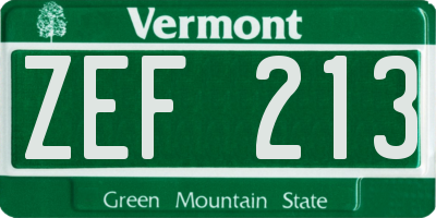 VT license plate ZEF213