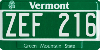 VT license plate ZEF216