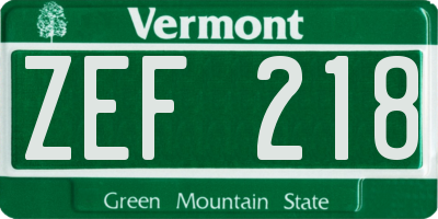 VT license plate ZEF218