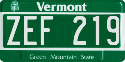 VT license plate ZEF219