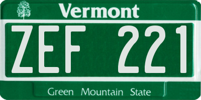 VT license plate ZEF221