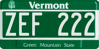 VT license plate ZEF222