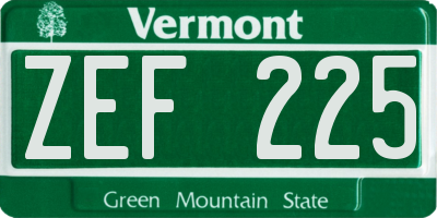 VT license plate ZEF225